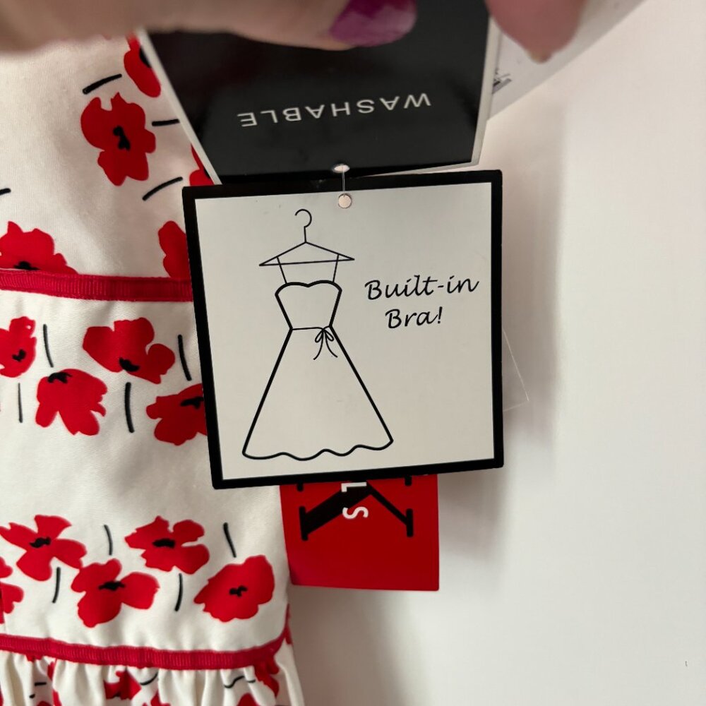 Vintage R&K Originals Red Poppy Flower Built in Bra Fit and Flare Sundress 10 - Picture 6 of 15